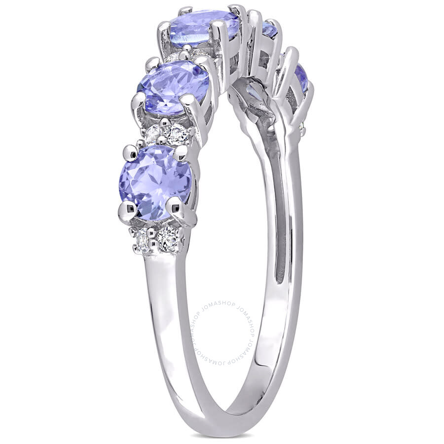Amour 1 1/2 Ct Tgw Tanzanite And White Topaz Semi Eternity Ring In Sterling Silver In White