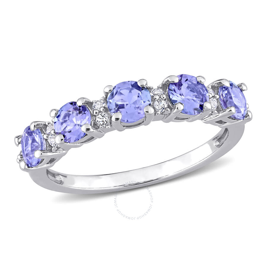 Shop Amour 1 1/2 Ct Tgw Tanzanite And White Topaz Semi Eternity Ring In Sterling Silver