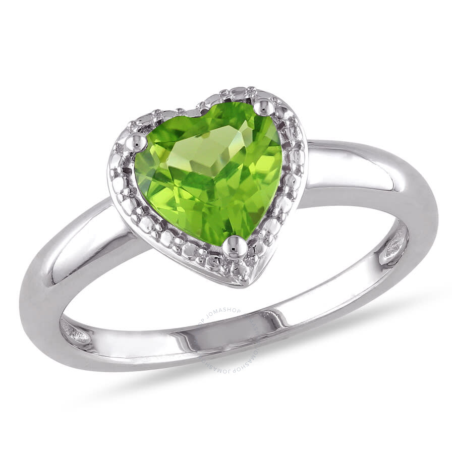 Shop Amour Peridot Heart Halo Ring In Sterling Silver In White