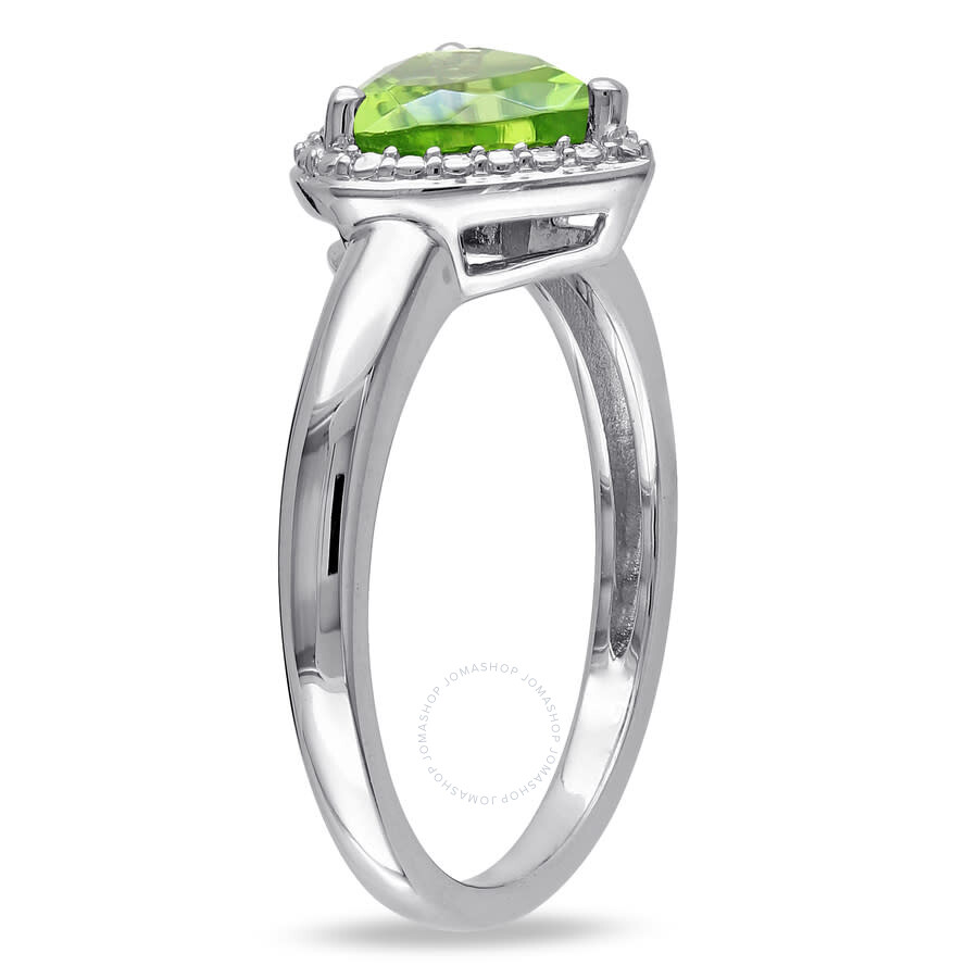 Amour Peridot Heart Halo Ring In Sterling Silver In White