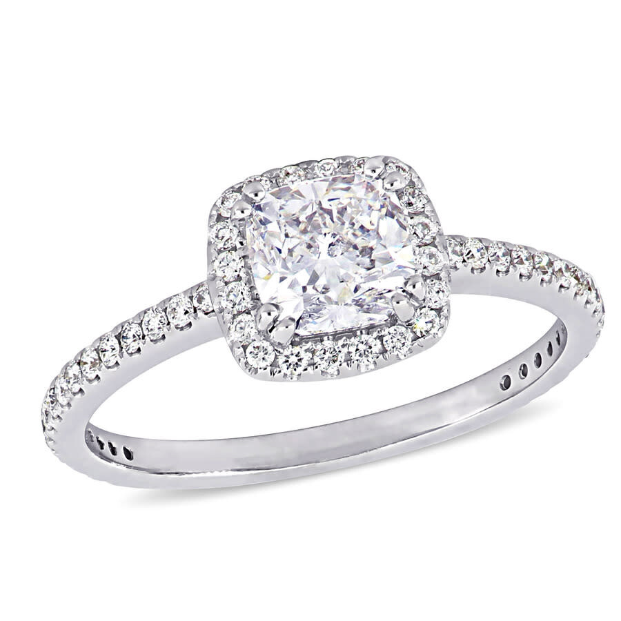 Amour 1 1/3 Ct Tw Cushion-cut Diamond Halo Engagement Ring In 14k White Gold In White