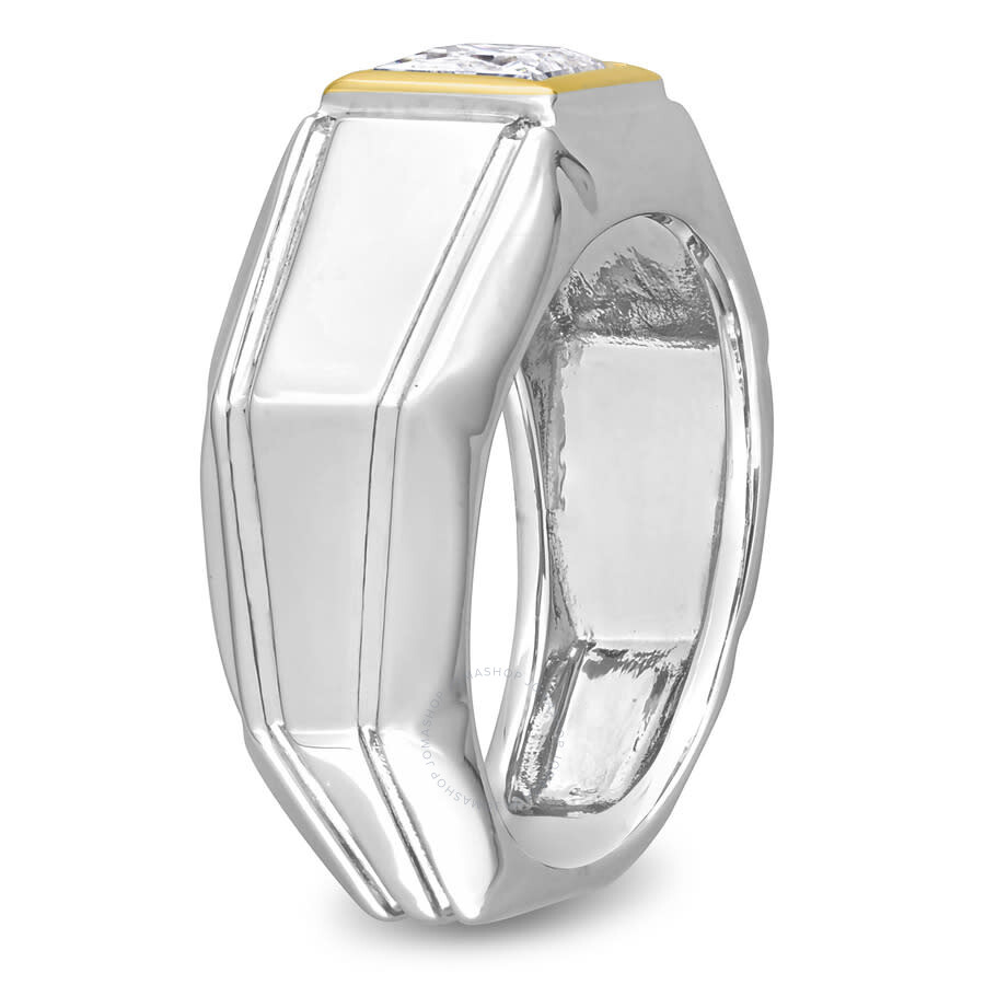 Amour 1 1/5 Ct Tw Moissanite Solitaire Men's Ring In 2-tone Sterling Silver With Yellow Gold Plating In Two Tone