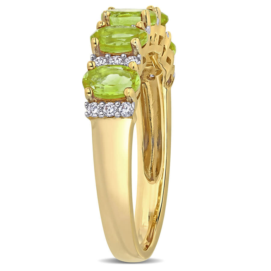 Amour 1 1/5 Ct Tgw Peridot And 1/6 Ct Tw Diamond Semi Eternity Ring In 14k Yellow Gold In Yellow