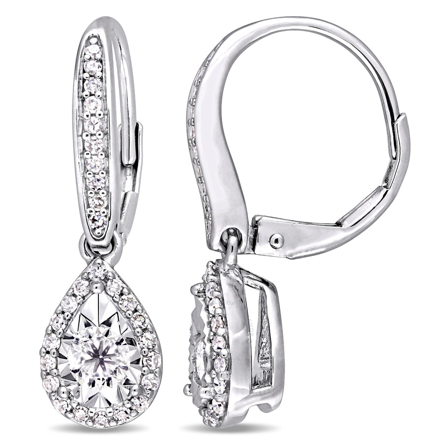 Amour 1 2 Ct Diamond Halo Teardrop Sterling Silver Leverback Amour 1 2 Ct Diamond Halo Teardrop Sterling Silver Leverback Earrings Jms004478