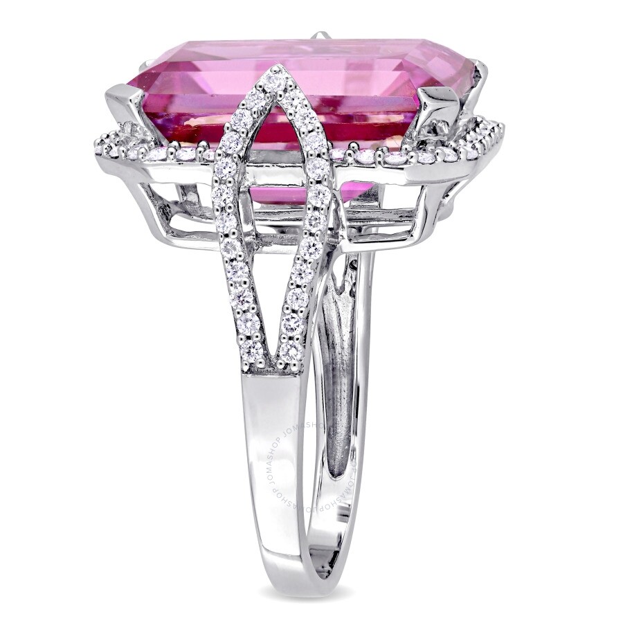 Amour 1/2 Ct Tw Diamond And 14 1/2 Ct Tgw Pink Topaz Octagon Ring In 14k White Gold In White