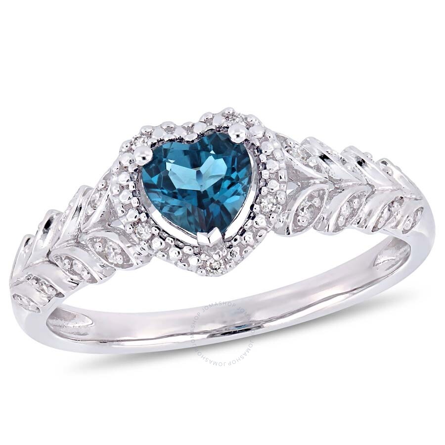 Shop Amour 1/2 Ct Tgw London-blue Topaz And Diamond Halo Heart Ring In 10k White Gold In Blue / Gold / Gold Tone / White