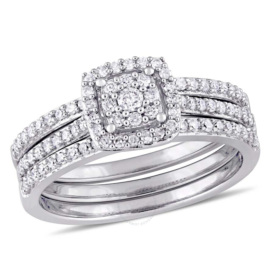 Amour 1/2 Ct Tw Diamond Cluster 3-piece Bridal Set In 14k White Gold In Gold / White