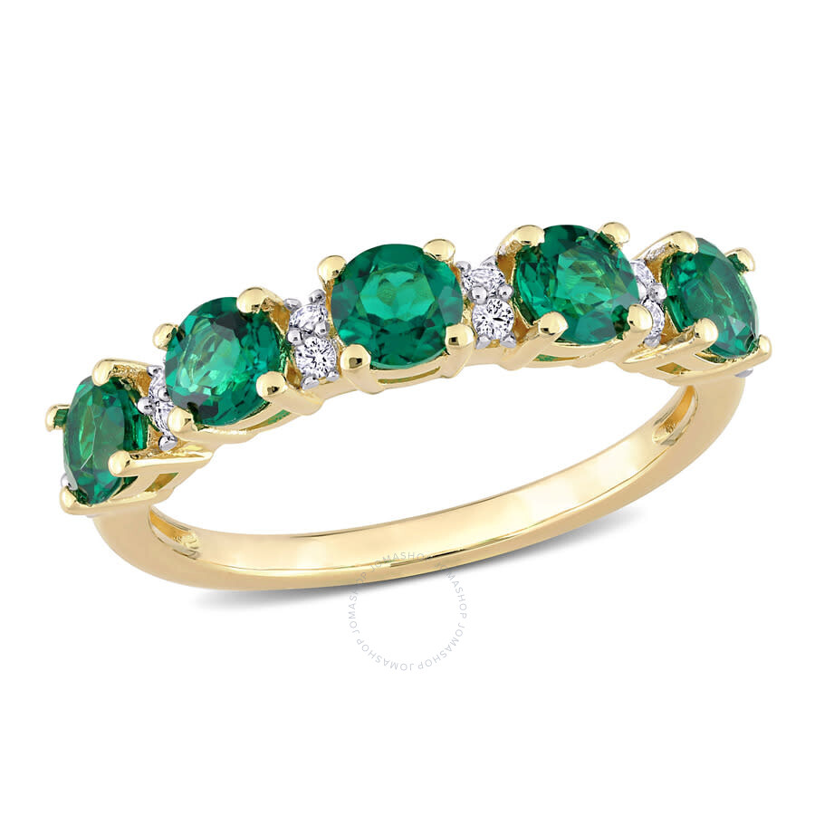 Shop Amour 1 2/5 Ct Tgw Created Emerald And Created White Sapphire Semi Eternity Ring In Yellow Plated St