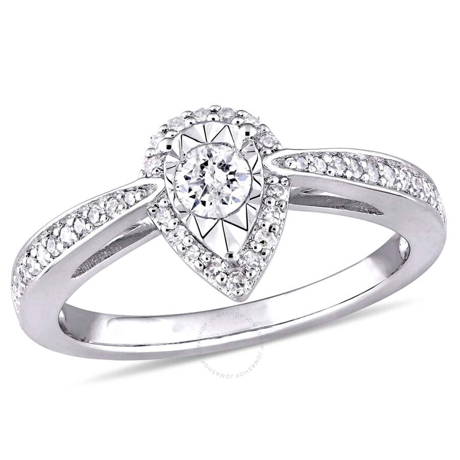 Amour 1/3 Ct Tw Diamond Teardrop Halo Ring In Sterling Silver In Silver