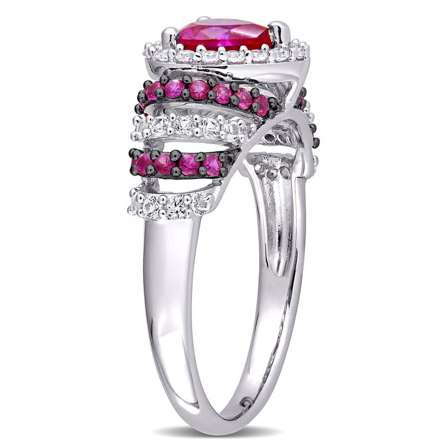 Amour 1 3/4 Ct Tgw Created Ruby And Created White Sapphire Heart Halo Vintage Ring In Sterling Silve In White