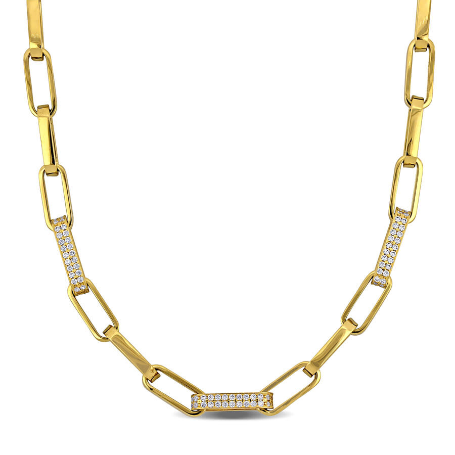 Amour 1 3/5 Ct Tgw Cubic Zirconia Paper Clip Neckace In 14k Yellow Gold - 18 In In Yellow