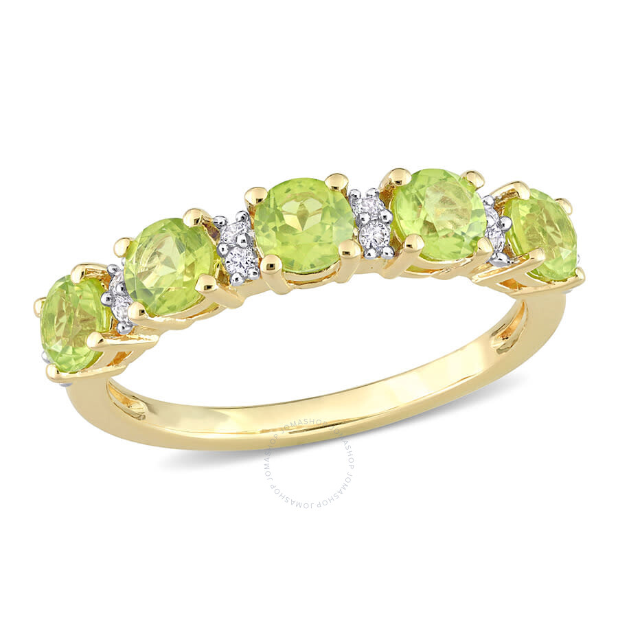 Amour 1 3/5 Ct Tgw Peridot And White Sapphire Semi Eternity Ring In Yellow Plated Sterling Silver In Yellow