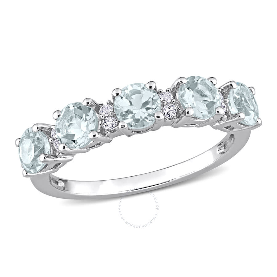 Amour 1 3/8 Ct Tgw Aquamarine And White Topaz Semi Eternity Ring In Sterling Silver In White