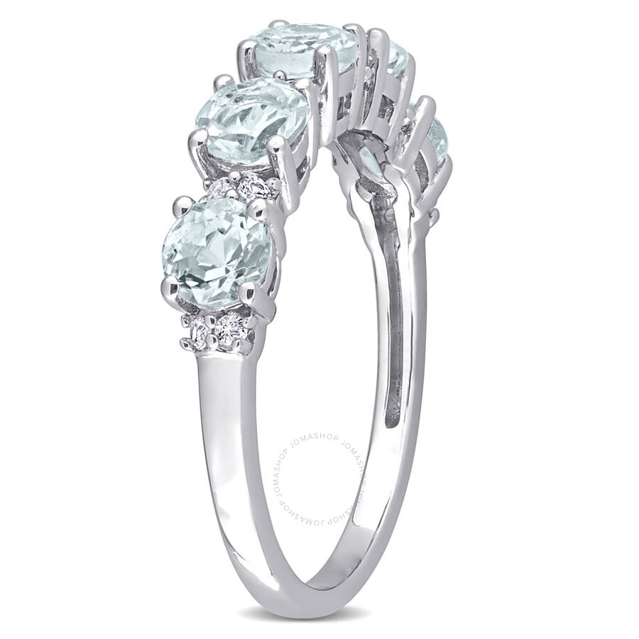 Shop Amour 1 3/8 Ct Tgw Aquamarine And White Topaz Semi Eternity Ring In Sterling Silver