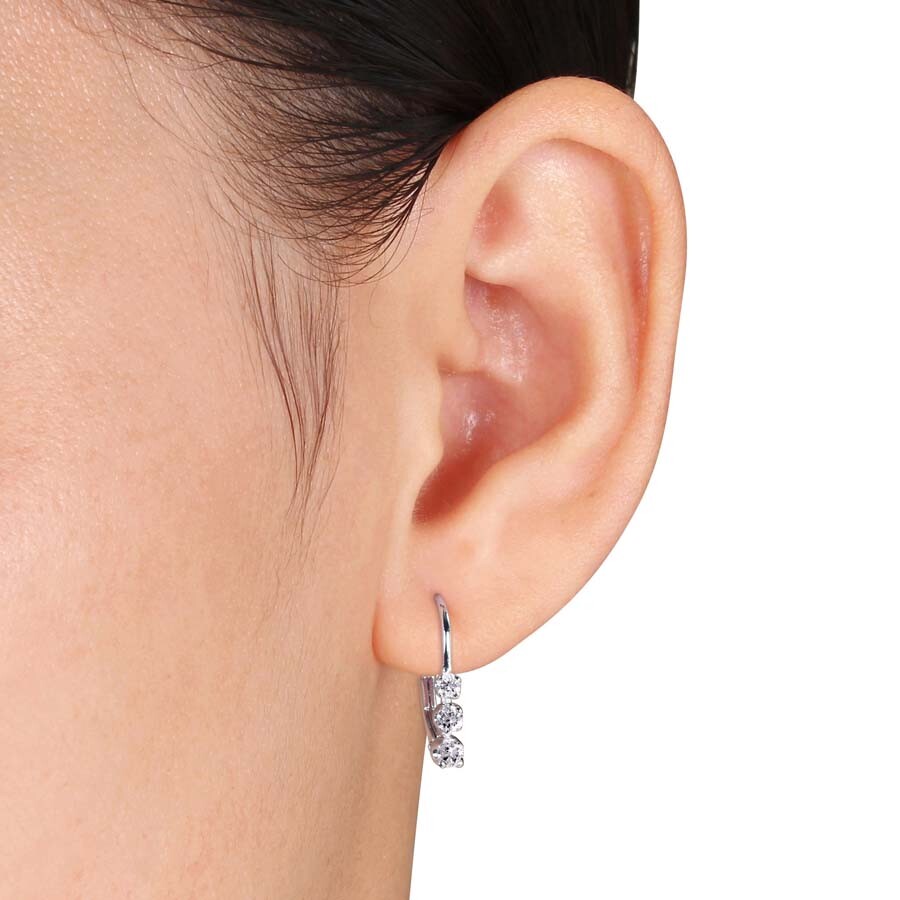 Amour 1/4 Ct Tw 3 Stone Diamond Leverback Earrings In 14k White Gold In White Gold
