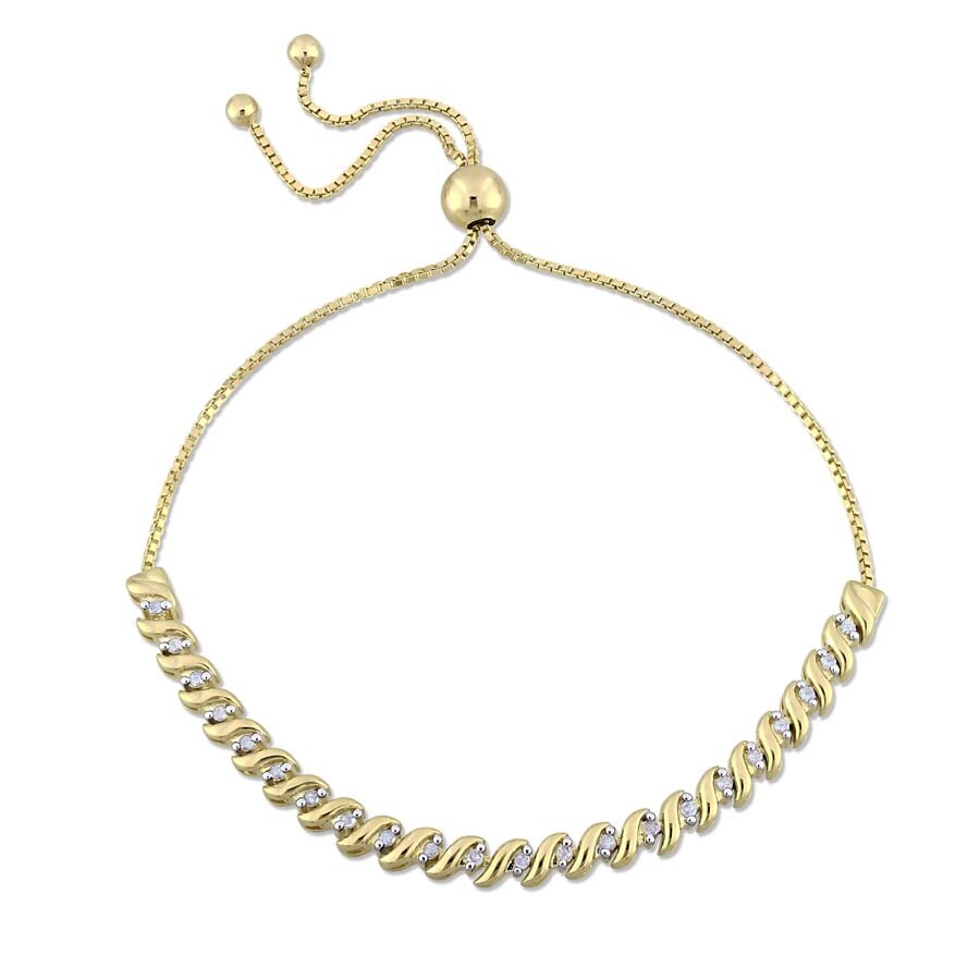 Amour 1/4 Ct Tw Diamond Bolo Bracelet In Yellow Plated Sterling Silver In Silver / Yellow