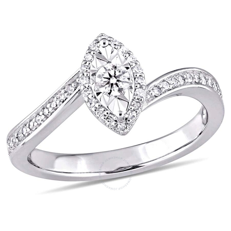 Amour 1/4 Ct Tw Diamond Halo Twist Ring In Sterling Silver In Silver