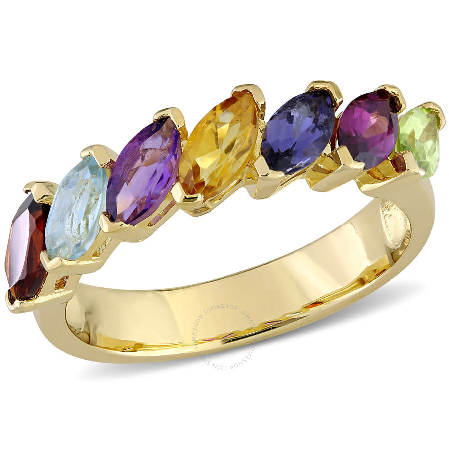 Amour 1 4/5 Ct Tgw Multi-gemstone Marquise Ring In Yellow Plated Sterling Silver In Yellow
