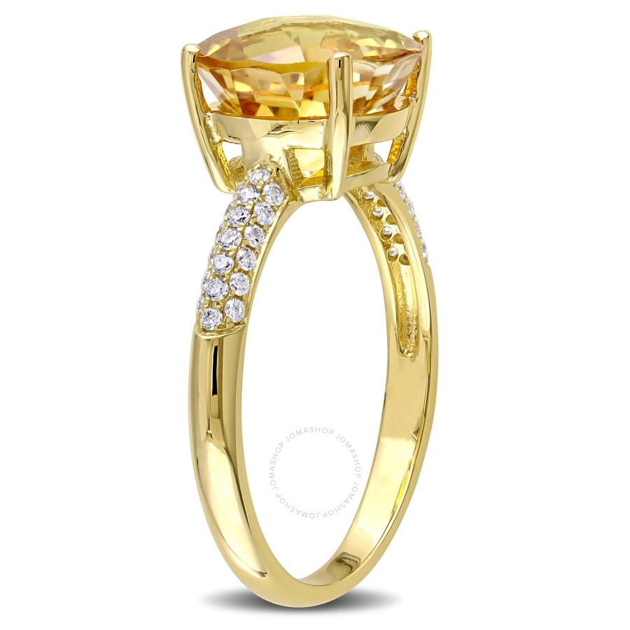 Amour 3 1/3 Ct Tgw Citrine And 1/5 Ct Tw Diamond Beaded Ring In 14k Yellow Gold In Yellow