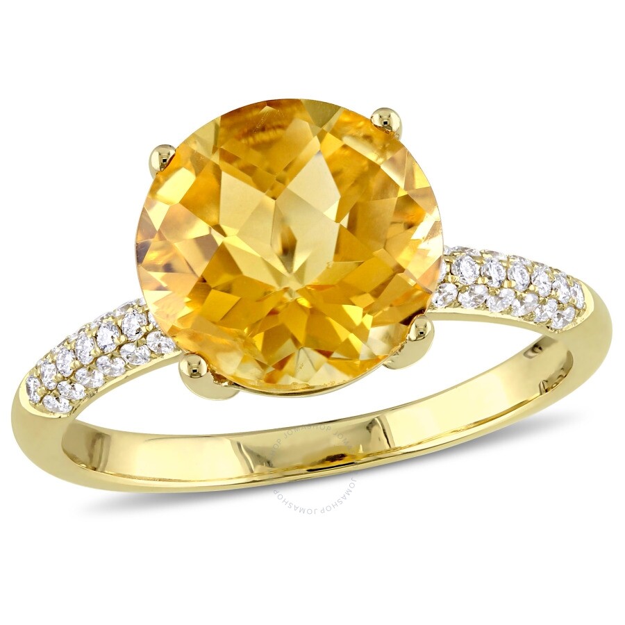 Amour 3 1/3 Ct Tgw Citrine And 1/5 Ct Tw Diamond Beaded Ring In 14k Yellow Gold In Yellow