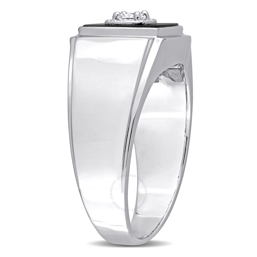 Amour 2 1/3 Ct Tgw Square Black Onyx And 1/6 Ct Tw Diamond Men's Ring In Sterling Silver In White