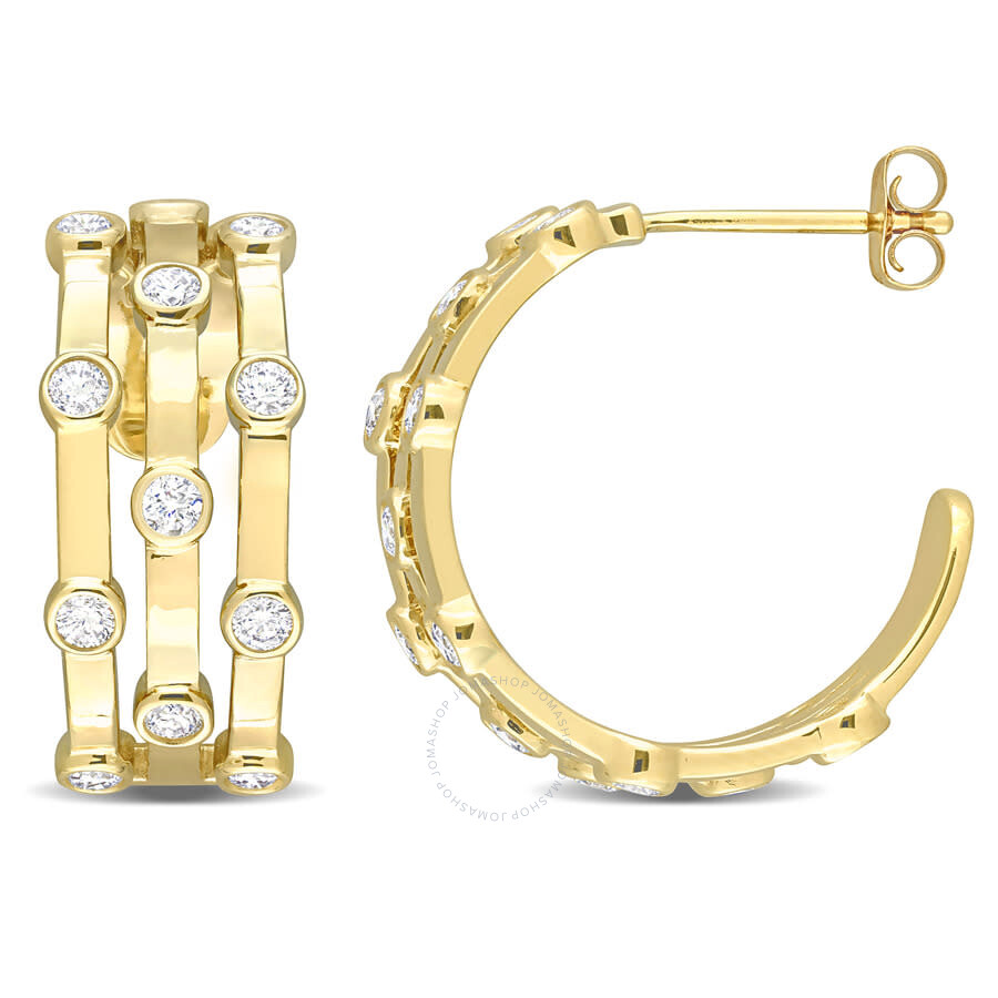 Shop Amour 1 Ct Tdw Diamond Triple Row Open Hoop Earrings In 10k Yellow Gold