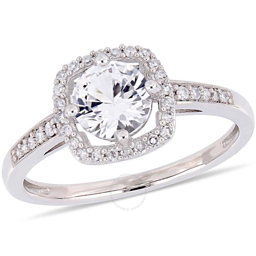 Shop Amour 1 Ct Tgw Created White Sapphire And 1/7 Ct Tw Diamond Halo Ring In 10k White Gold In Gold / Gold Tone / White