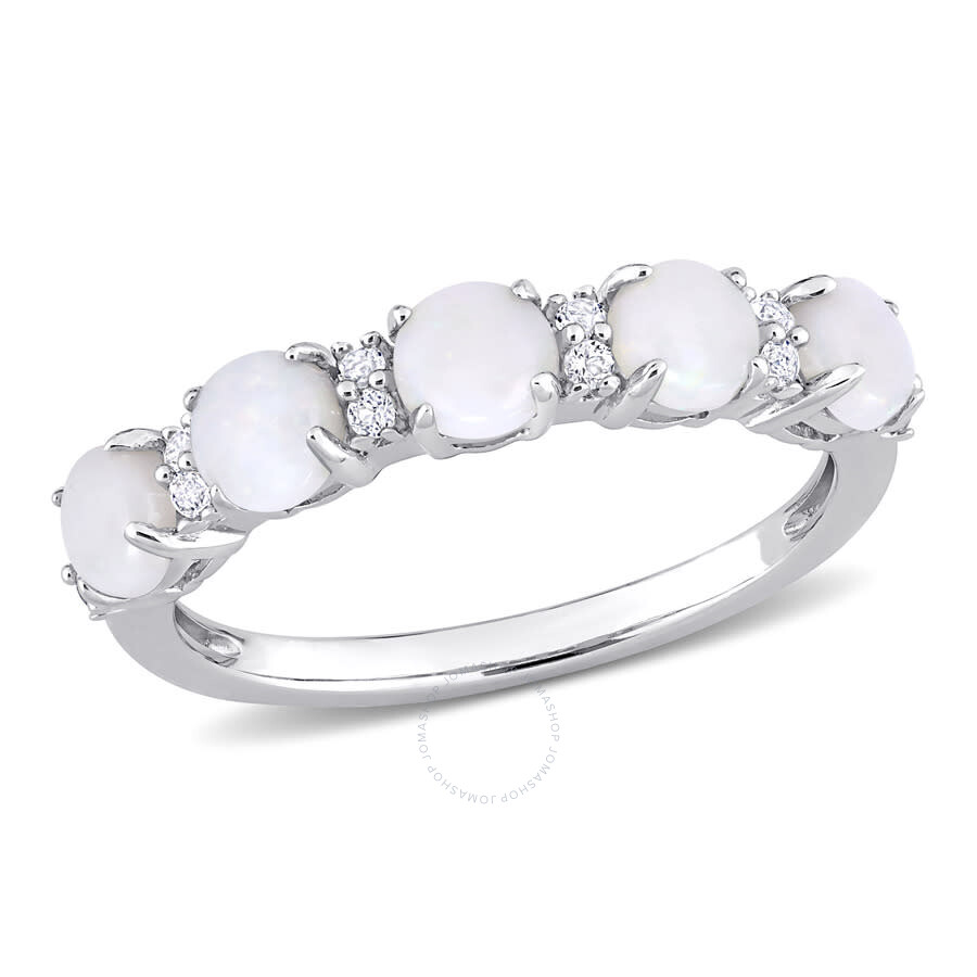 Amour 1 Ct Tgw Opal And White Topaz Semi Eternity Ring In Sterling Silver In White