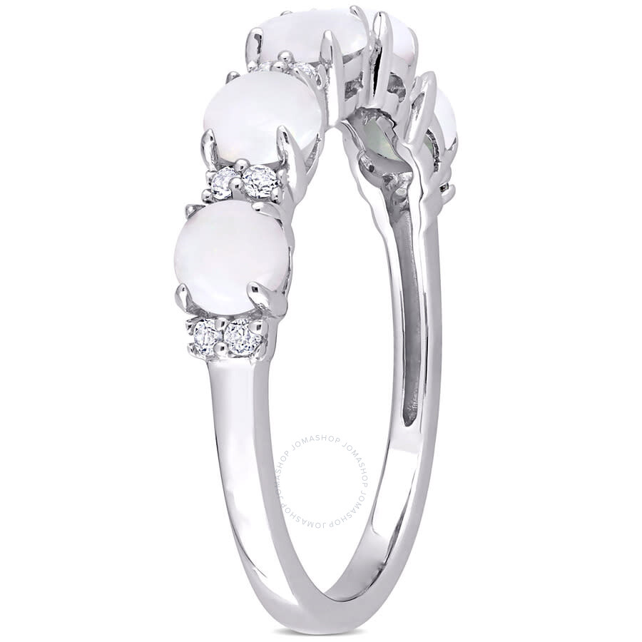 Amour 1 Ct Tgw Opal And White Topaz Semi Eternity Ring In Sterling Silver In White