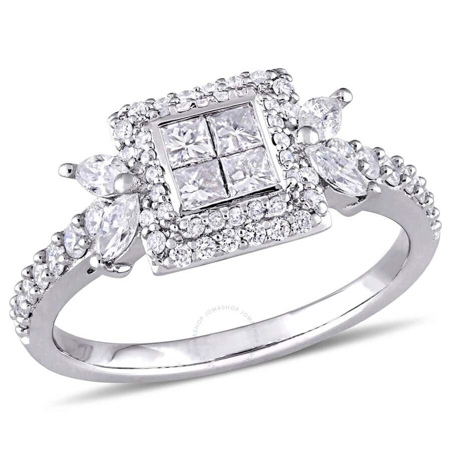 Shop Amour 1 Ct Tw Princess-cut Diamond Quad Halo Engagement Ring In 14k White Gold In Gold / White