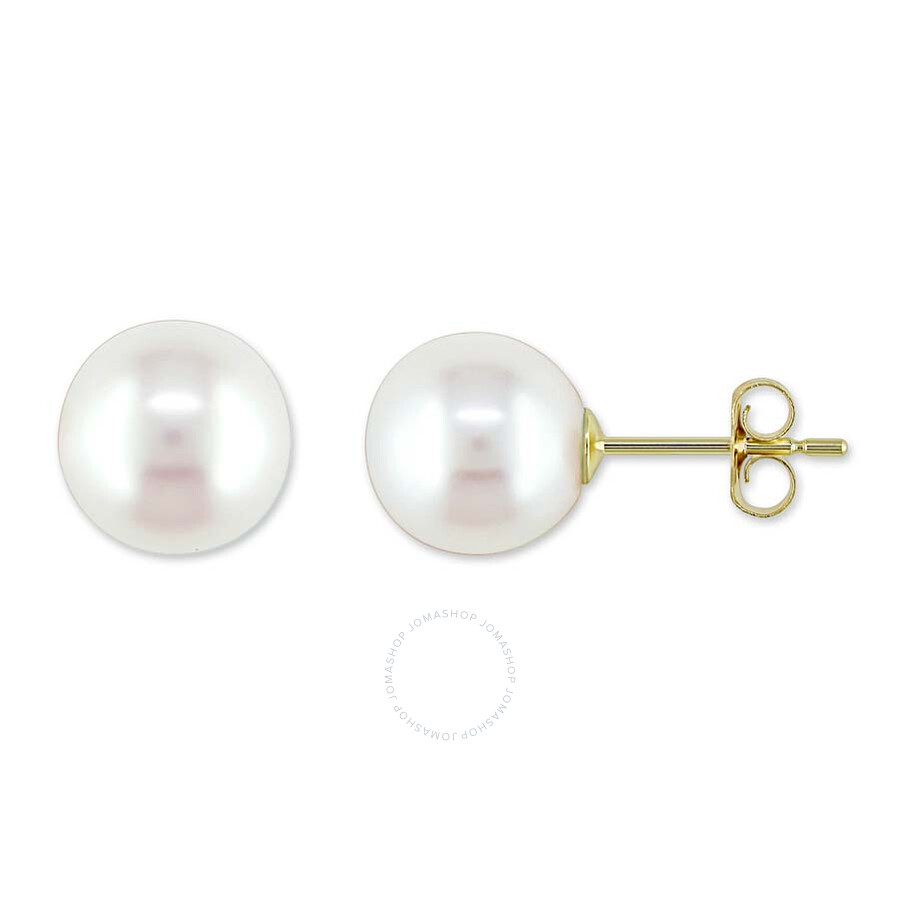 Shop Amour 8 - 8.5 Mm Cultured Freshwater Pearl Stud Earrings In 10k Yellow Gold In Gold / White / Yellow