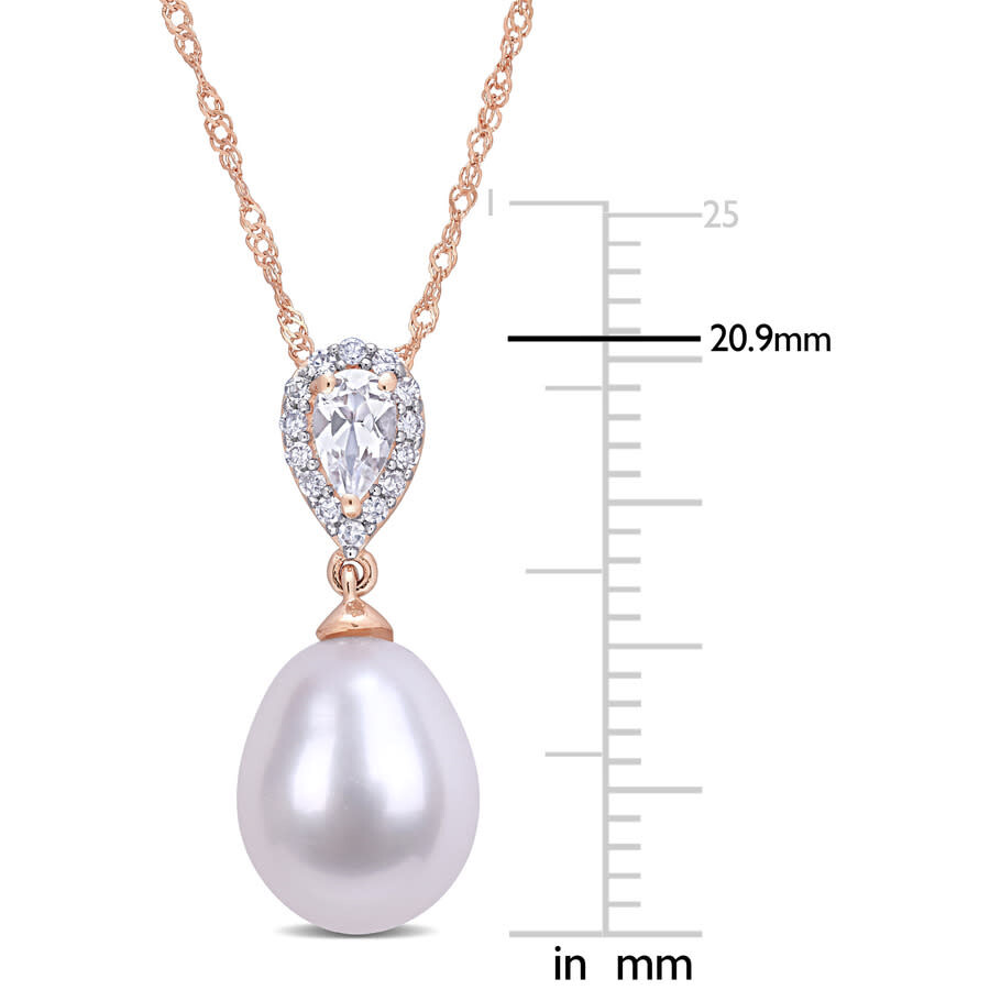Amour 9-9.5 Mm Freshwater Cultured Pearl 1/4 Ct Tgw White Topaz And Diamond Accent Drop Pendant With In White