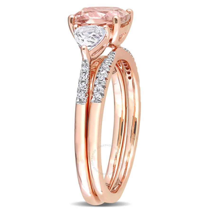 Amour 2 1/5 Ct Tgw Morganite White Topaz And 1/10 Ct Tdw Diamond Bridal Ring Set In 10k Rose Gold In Pink
