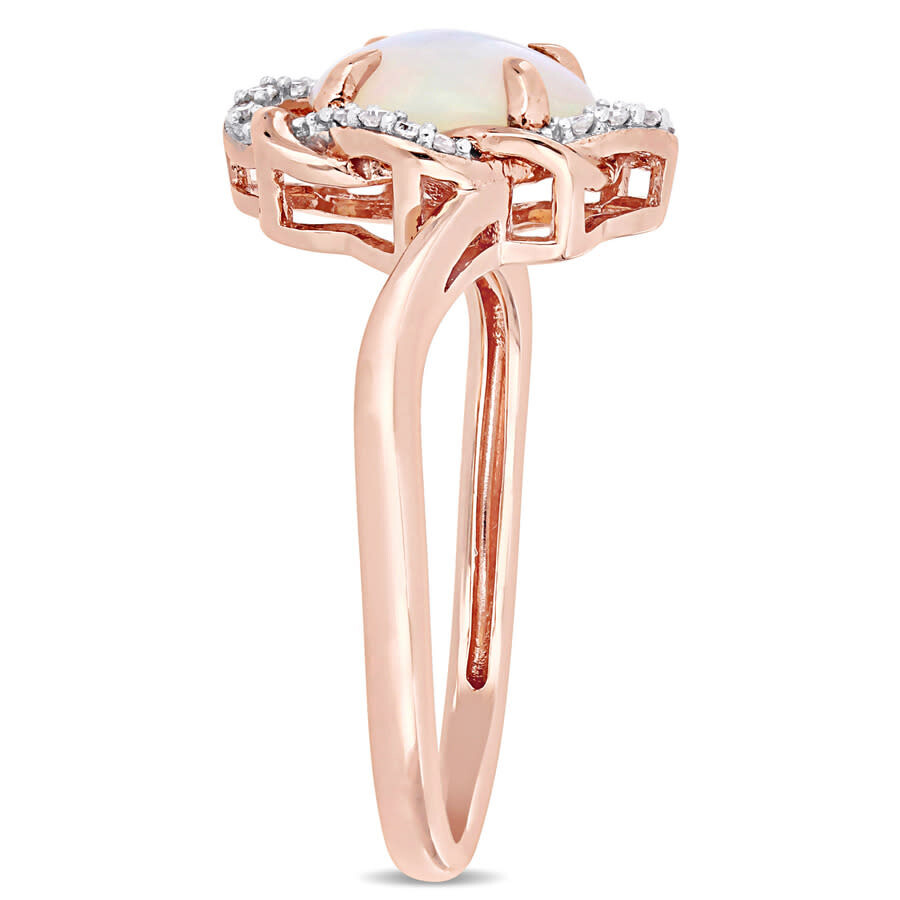 Amour 3/4 Ct Tgw Ethiopian Blue Opal And 1/10 Ct Tw Diamond Interlaced Halo Ring 10k Rose Gold In Pink