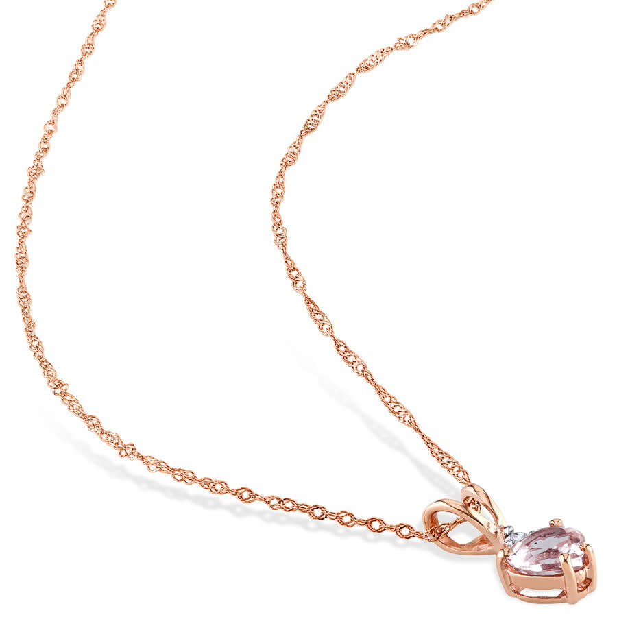 Amour Heart Shaped Morganite And Diamond Pendant With Chain In 10k Rose Gold In Pink