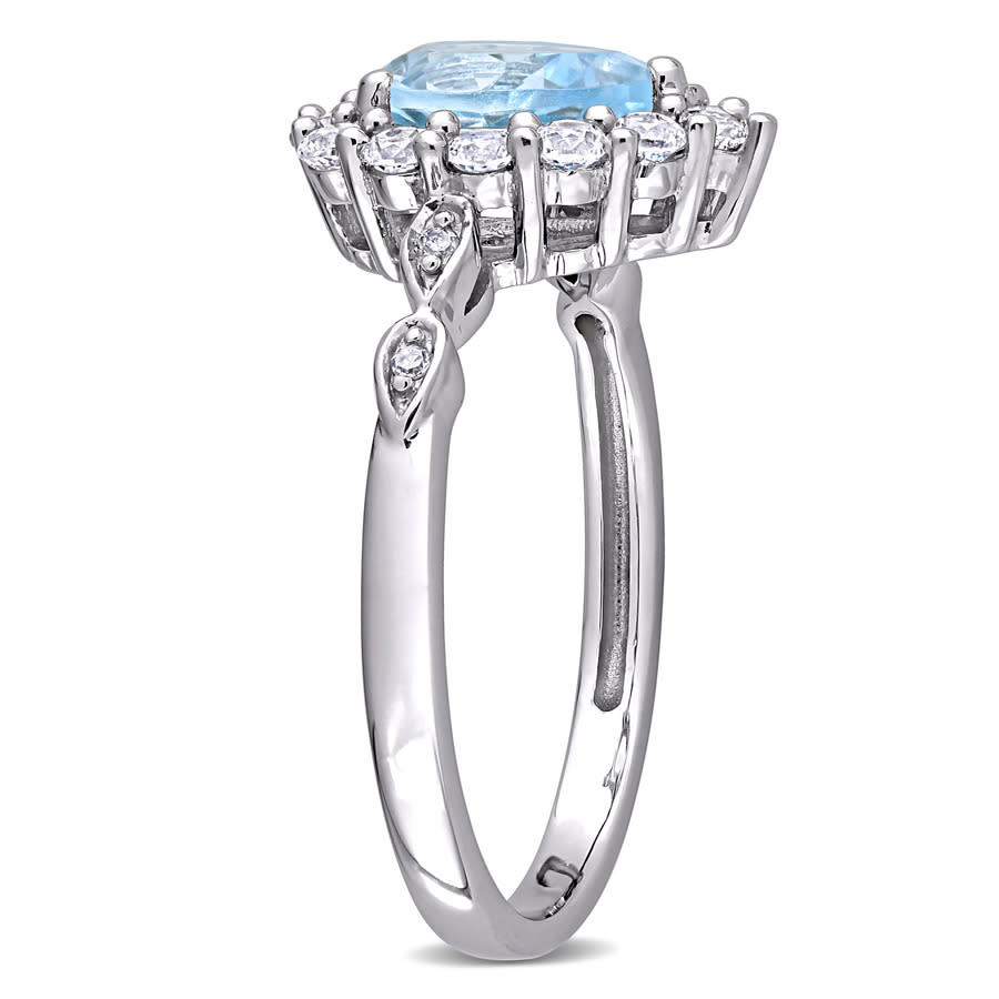 Amour 2 Ct Tgw Sky-blue Topaz And Diamond-accent Teardrop Halo Ring In 10k White Gold In White