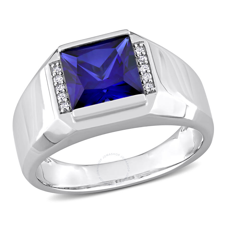 Amour 3 Ct Tgw Created Sapphire And Diamond Accent Men's Ring In 10k White Gold In White