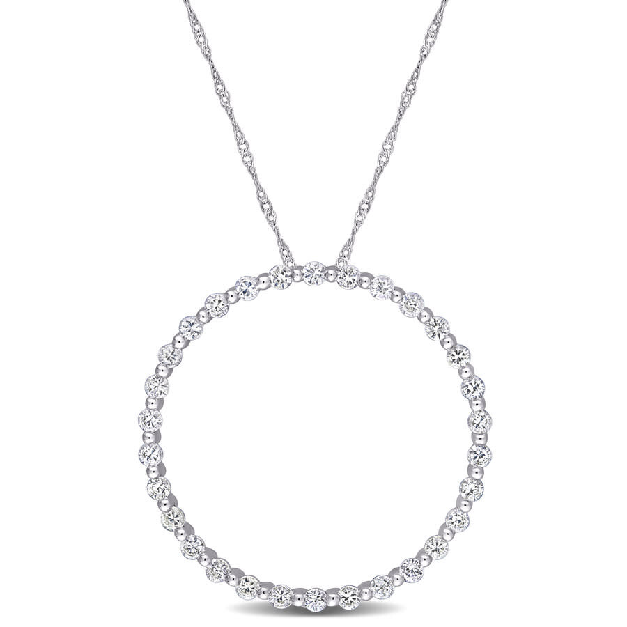 Amour 1 1/2 Ct Tgw White Sapphire Circle Of Life Pendant With Chain In 10k White Gold In White