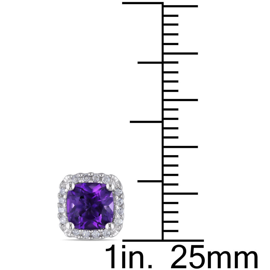 Amour Cushion Cut Amethyst-africa And 1/10 Ct Tw Diamond Halo Earrings In 10k White Gold In White