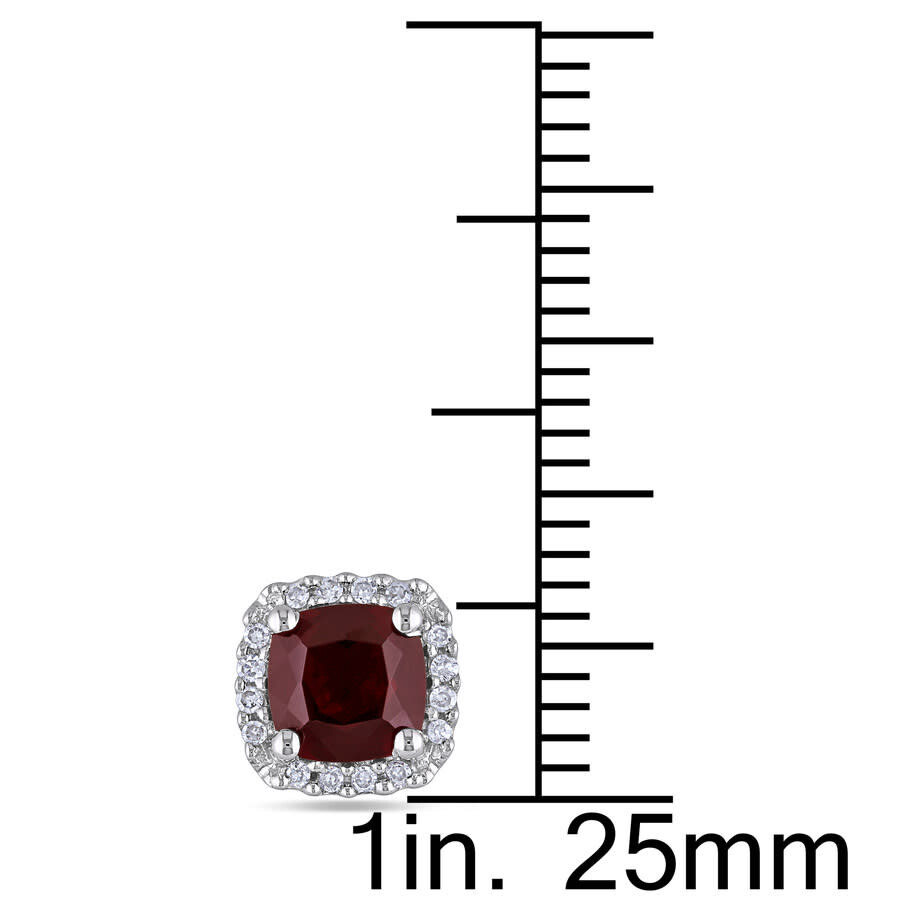 Shop Amour Cushion Cut Garnet And 1/10 Ct Tw Diamond Halo Earrings In 10k White Gold