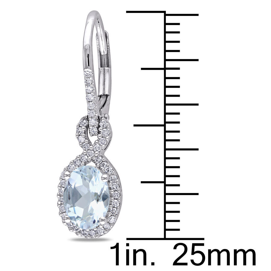 Amour Oval Aquamarine And 1/4 Ct Tw Diamond Leverback Earrings In 10k White Gold In White