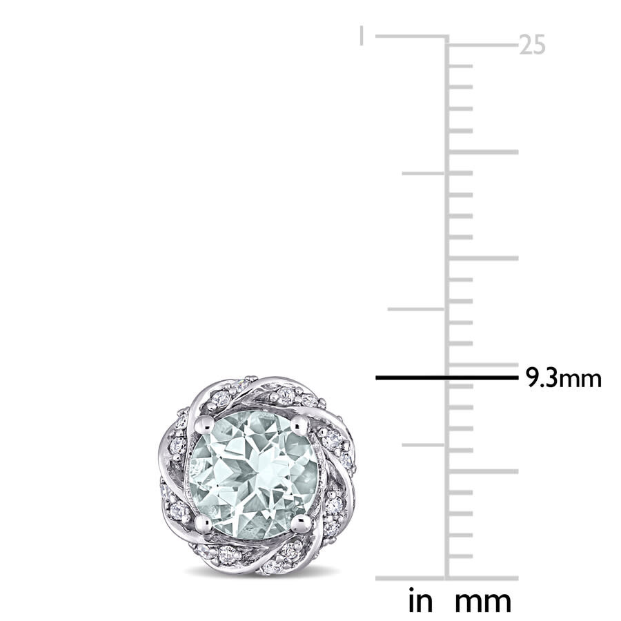 Amour Aquamarine And 1/5 Ct Tw Diamond Halo Stud Earrings In 10k White Gold In White