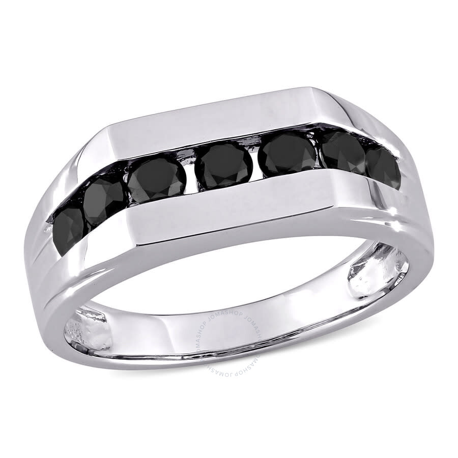 Amour 1 Ct Tw Men's Channel Set Black Diamond Ring In 10k White Gold In White