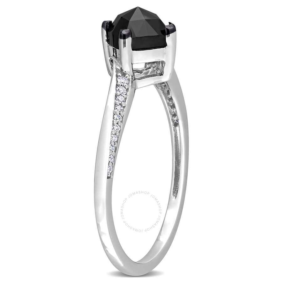 Amour 1 Ct Tdw Black And White Cushion And Round-cut Diamond Engagement Ring In 10k White Gold With In White