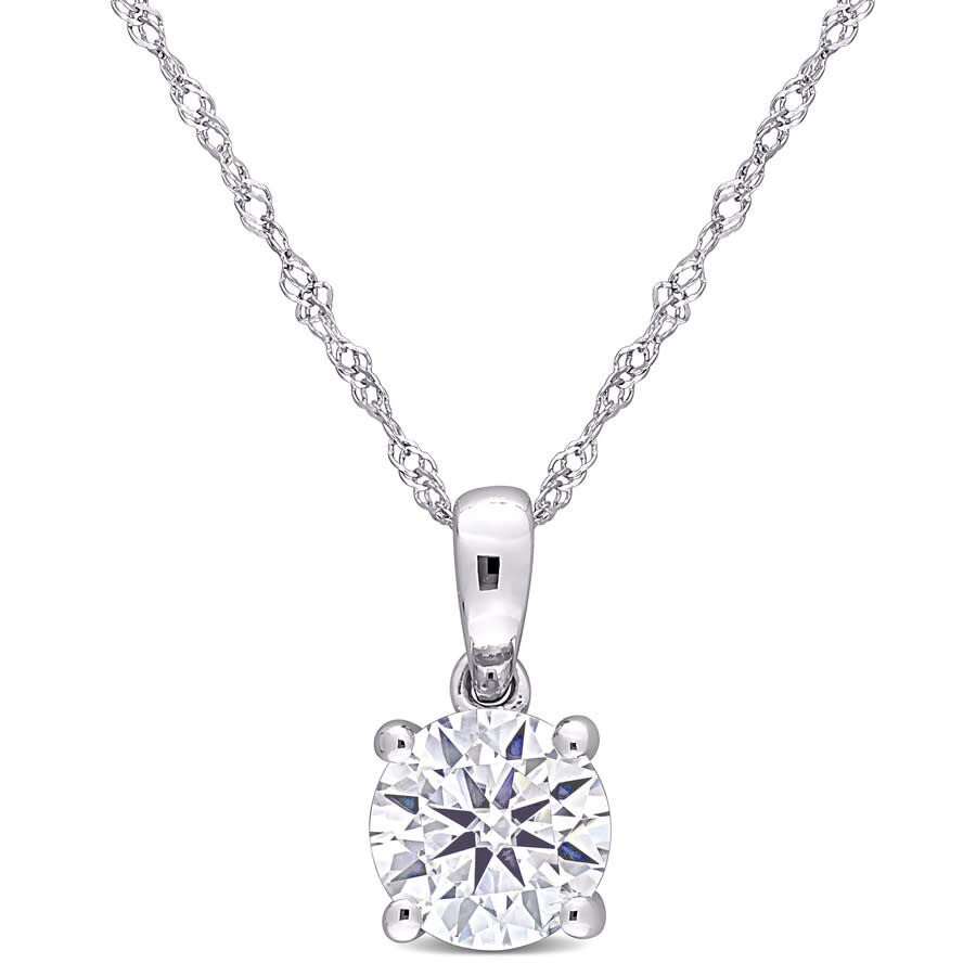 Amour 1 Ct Dew Created Moissanite Solitaire Pendant With Chain In 10k White Gold In White