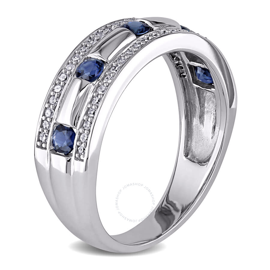 Shop Amour 1/4 Ct Tw Diamond And Sapphire Anniversary Band In 10k White Gold