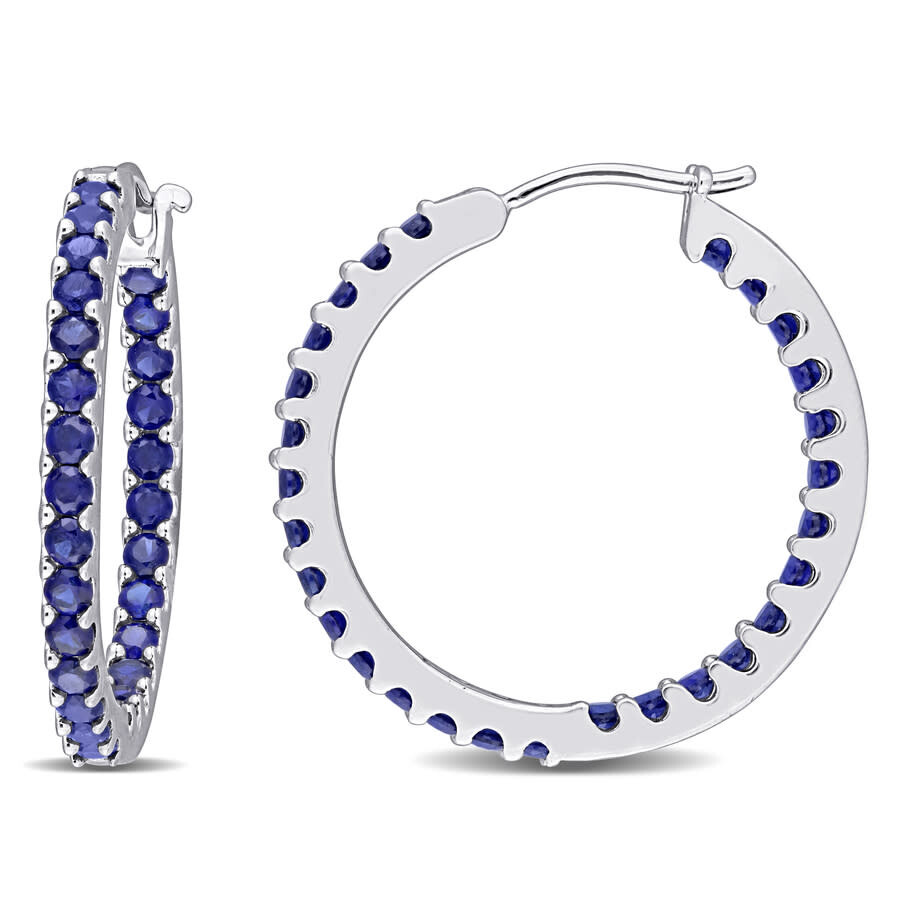 Shop Amour 2 4/5 Ct Tgw Created Blue Sapphire Inside Outside Hoop Earrings In 10k White Gold