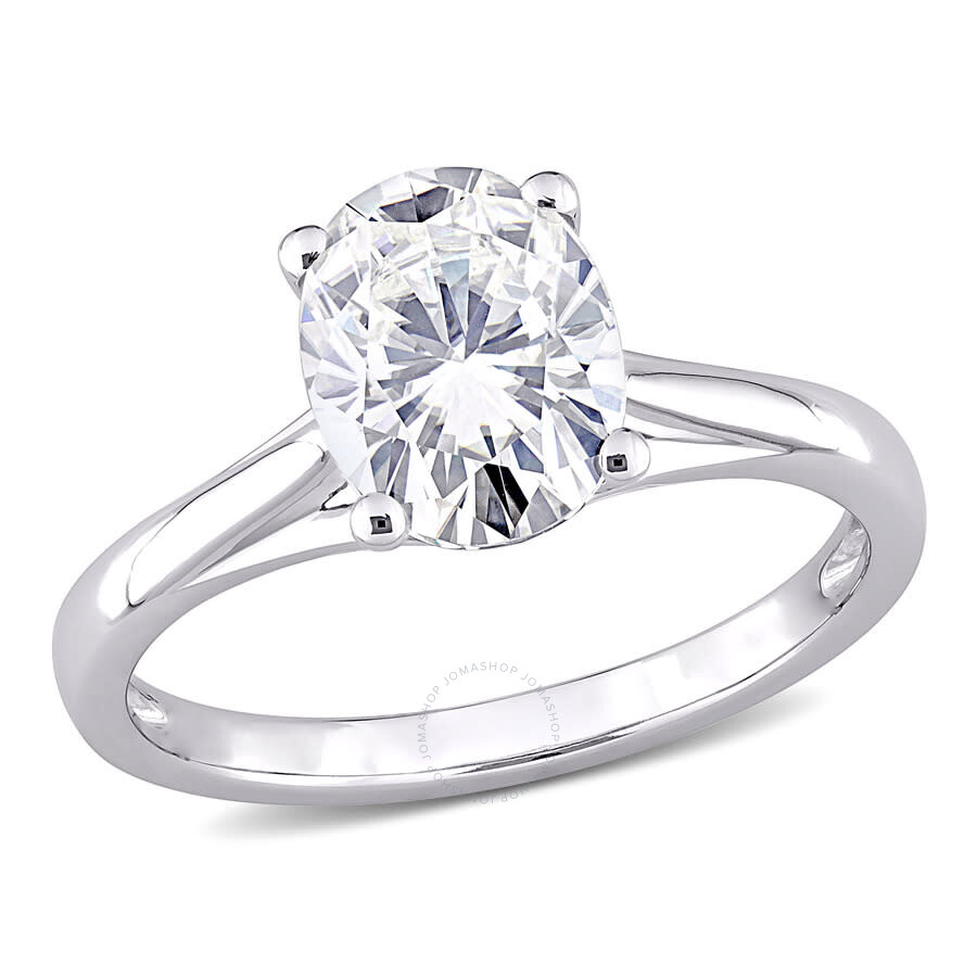Amour 2 Ct Dew Oval Shaped Created Moissanite Solitaire Ring In 10k White Gold In White
