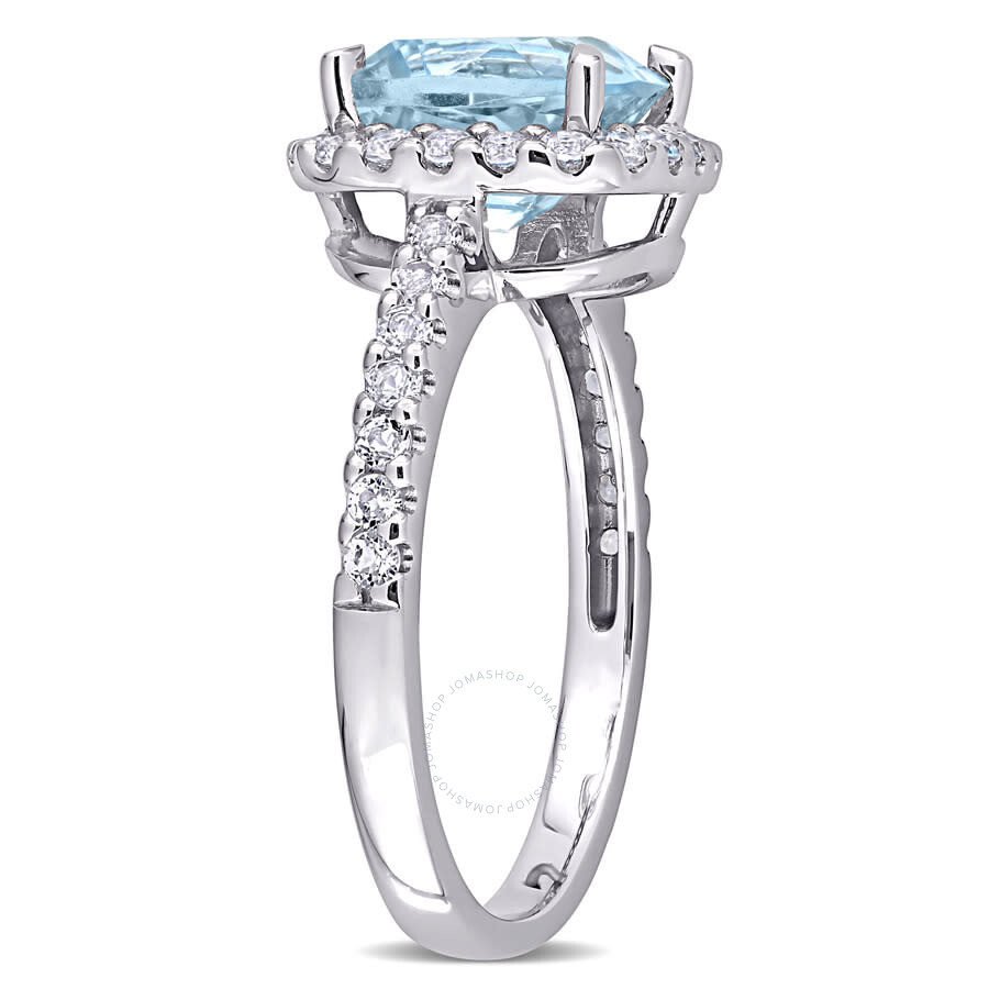 Amour 3 1/2 Ct Tgw Sky-blue Topaz And White Topaz Halo Ring In 10k White Gold In White