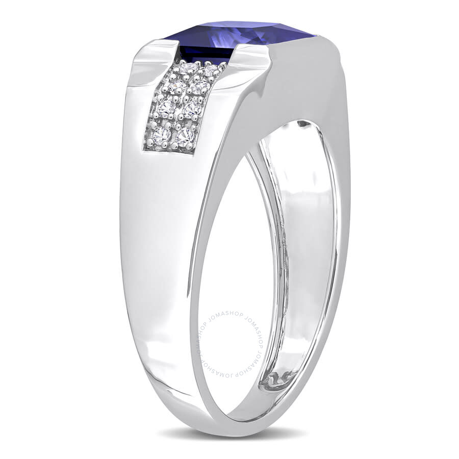 Amour 3 1/4 Ct Tgw Created Blue And White Sapphire Men's Ring In 10k White Gold In White
